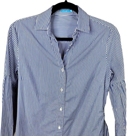 J. McLaughlin Millbury Shirt Dress Tie Belt Blue White Striped Small - Picture 8 of 16